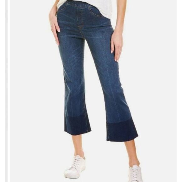 SPANX Denim - Spanx Cropped Flare Jeans Womens Small Pull On Raw Ombre Hem Stretch Sexy Trendy